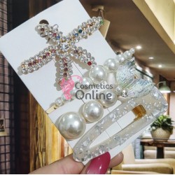 Clema pentru par metalica AGF013CC - Auriu cu Perle si Strasuri, Set 4 bucati